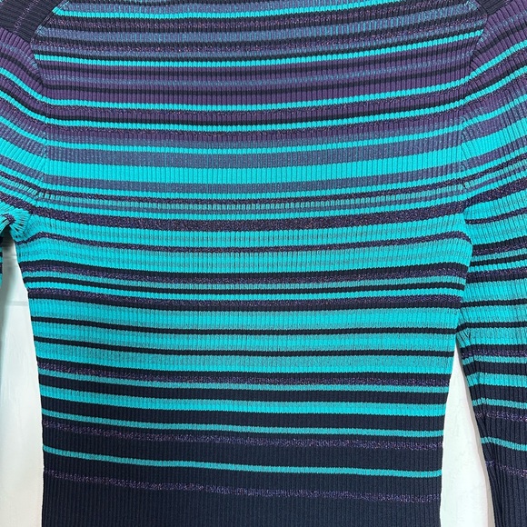 Boss Navy and Teal Striped Long Sleeve Top - Picture 5 of 8